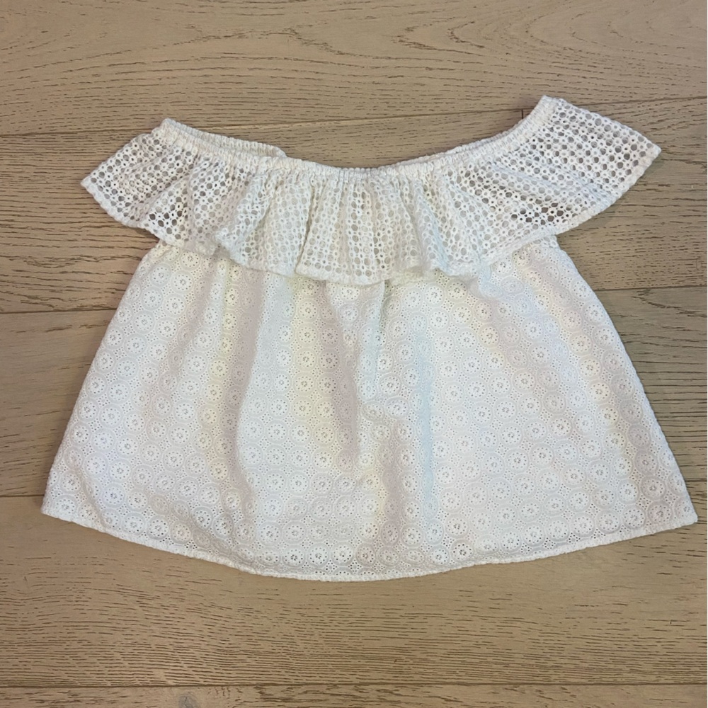 REBECCA MINKOFF Cotton Eyelet Off The Shoulder Top Small White Ruffle NWOT - Picture 4 of 10